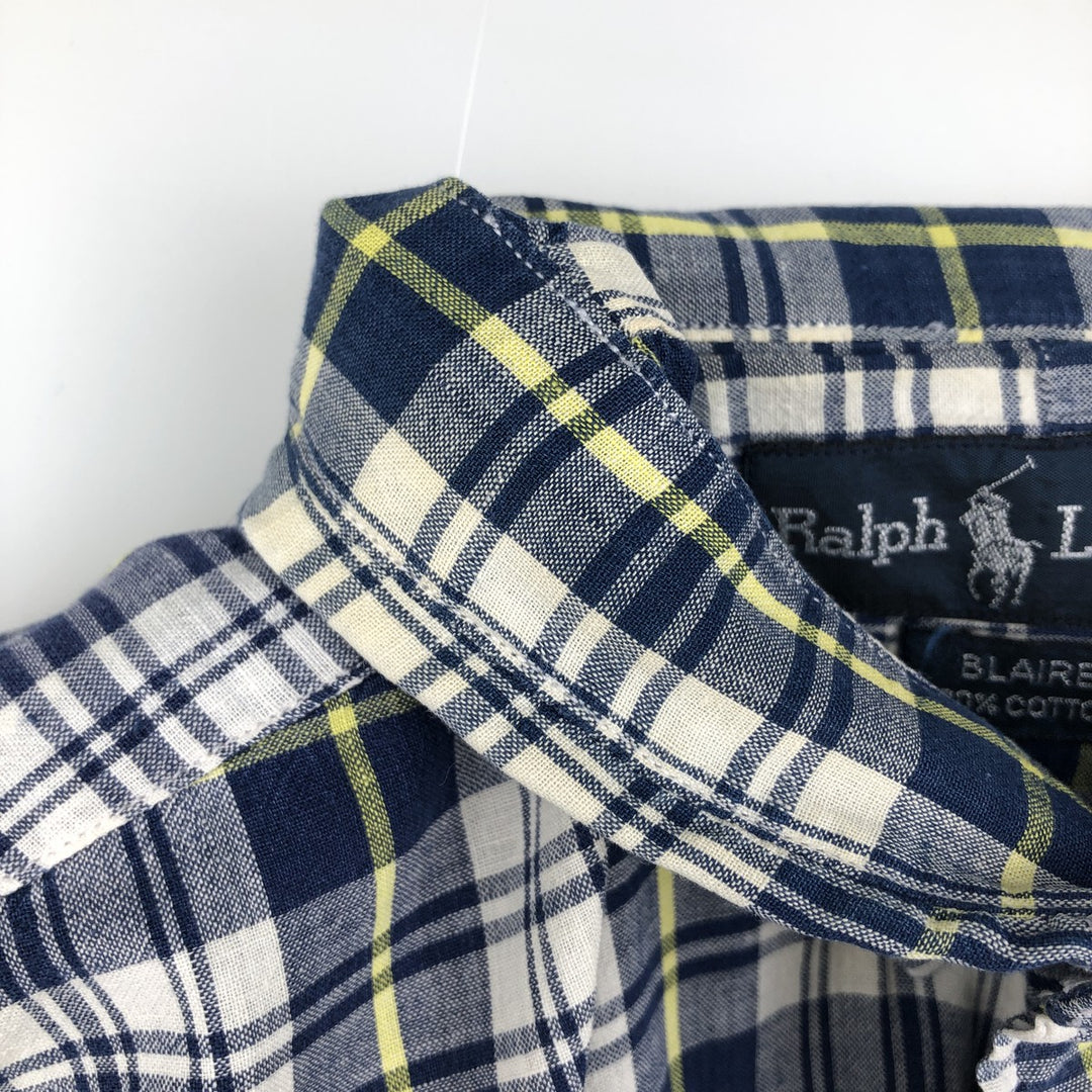 Ralph Lauren BLAIRE short sleeve button down check shirt, men's size M cotton white type Vintage Second Hand