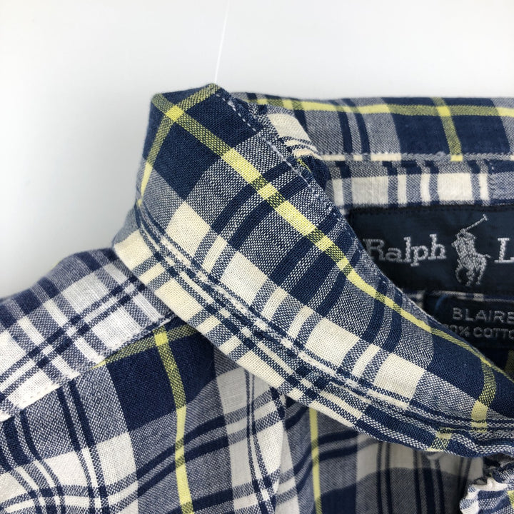 Ralph Lauren BLAIRE short sleeve button down check shirt, men's size M cotton white type Vintage Second Hand