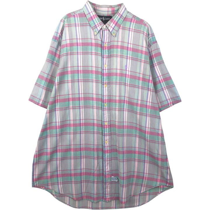 Ralph Lauren short-sleeved button-down check shirt, made in the USA, men's size XL (approx.) cotton pink type Vintage Second Hand