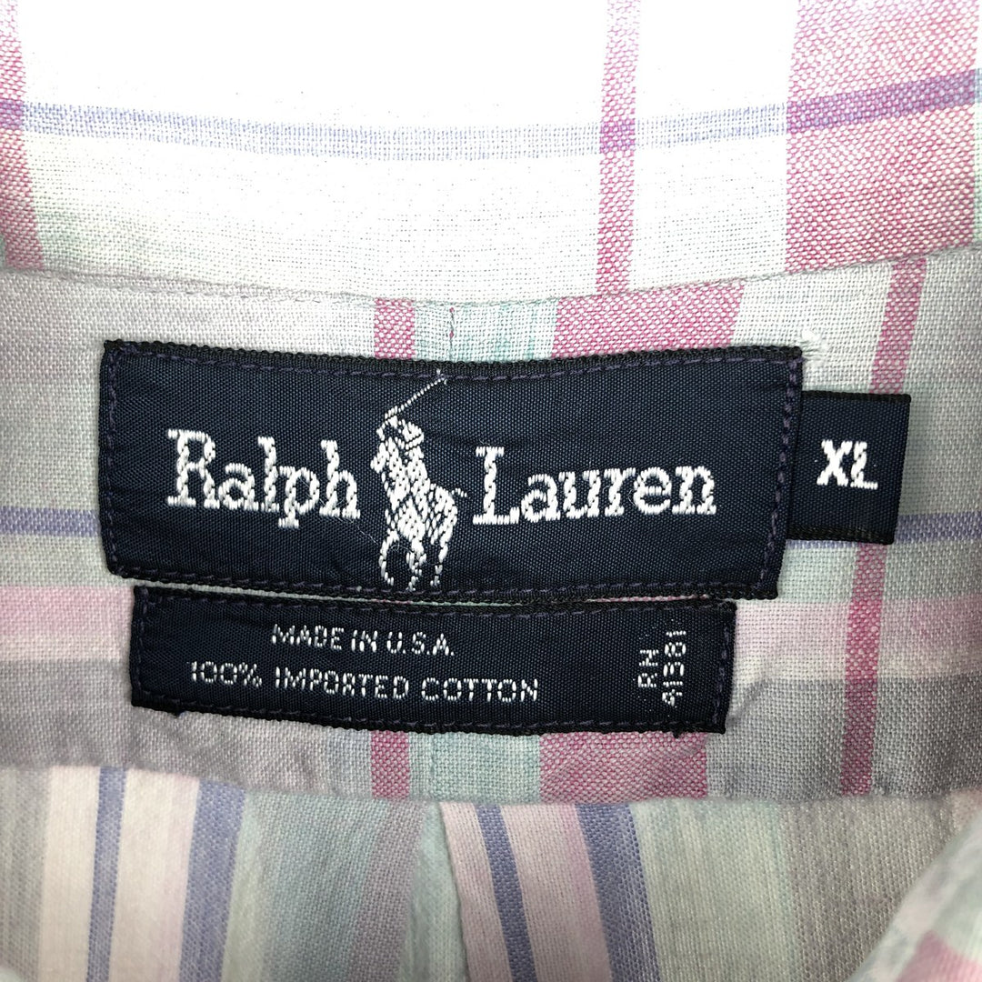 Ralph Lauren short-sleeved button-down check shirt, made in the USA, men's size XL (approx.) cotton pink type Vintage Second Hand