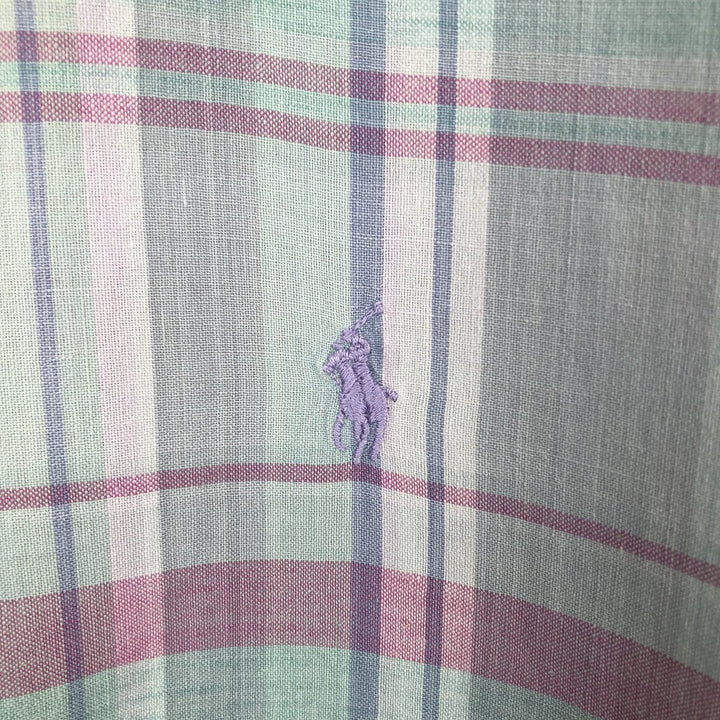 Ralph Lauren short-sleeved button-down check shirt, made in the USA, men's size XL (approx.) cotton pink type Vintage Second Hand