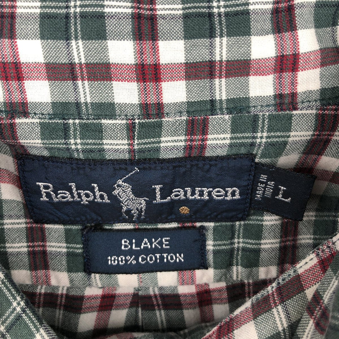 Ralph Lauren BLAKE short sleeve button down check shirt, men's size L cotton Green type dark green Vintage Second Hand