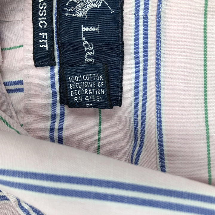 Ralph Lauren Classic Fit Short Sleeve Button Down Striped Shirt Men's M cotton pink type Vintage Second Hand