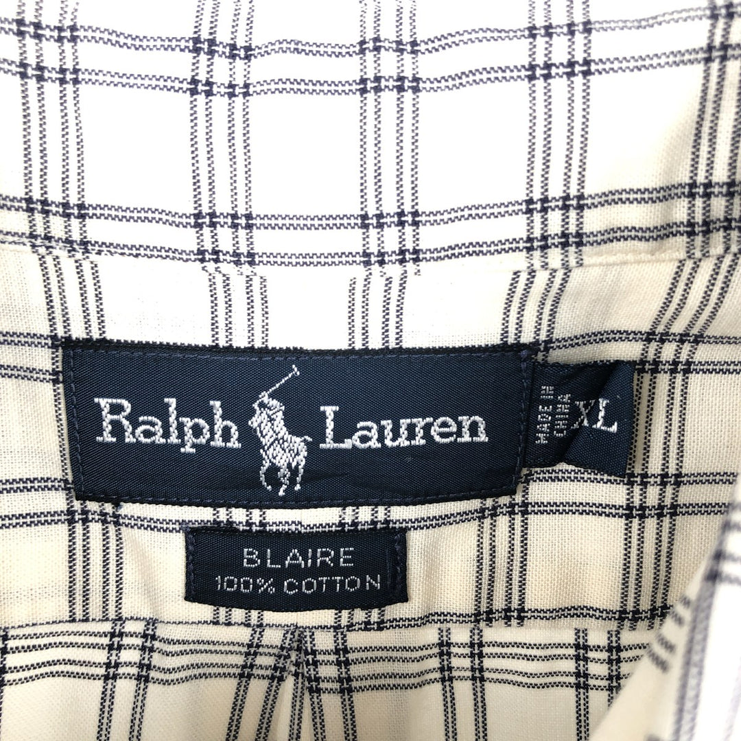 Ralph Lauren BLAIRE short sleeve button down check shirt men's XL size cotton ivory Vintage Second Hand