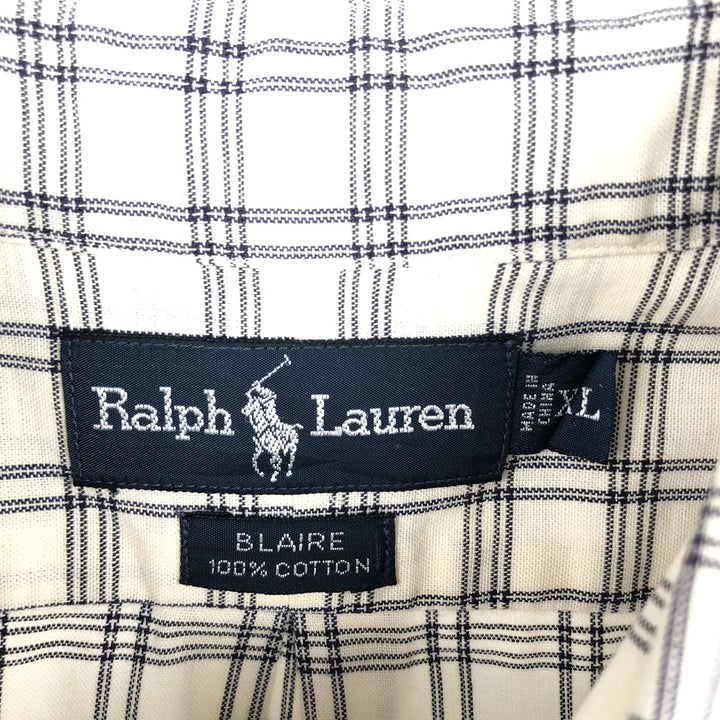 Ralph Lauren BLAIRE short sleeve button down check shirt men's XL size cotton ivory Vintage Second Hand