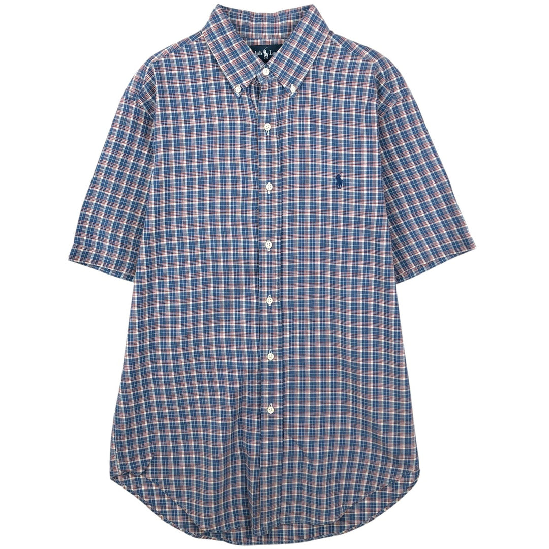 Ralph Lauren Classic Fit short sleeve button down check shirt, men's size M cotton blue type Vintage Second Hand