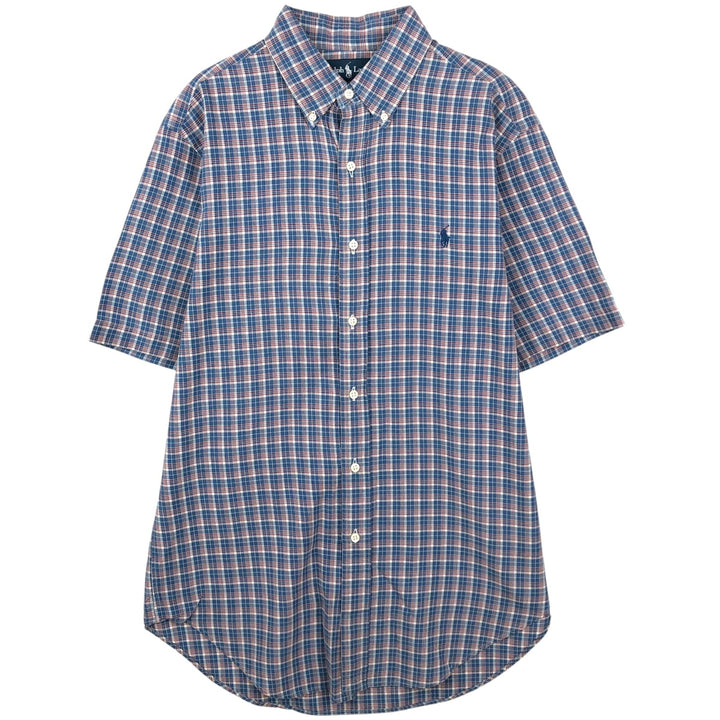 Ralph Lauren Classic Fit short sleeve button down check shirt, men's size M cotton blue type Vintage Second Hand