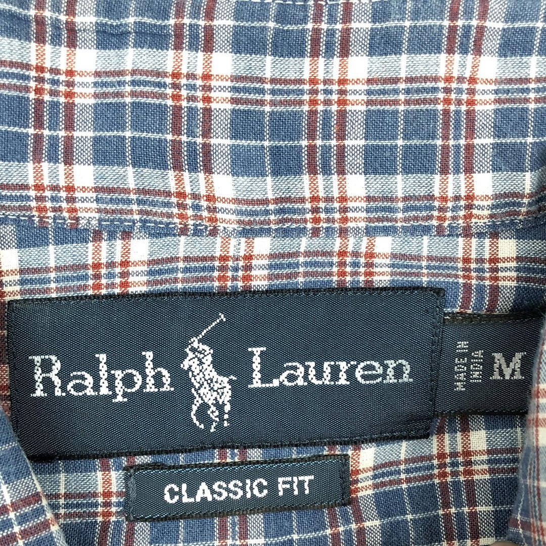 Ralph Lauren Classic Fit short sleeve button down check shirt, men's size M cotton blue type Vintage Second Hand