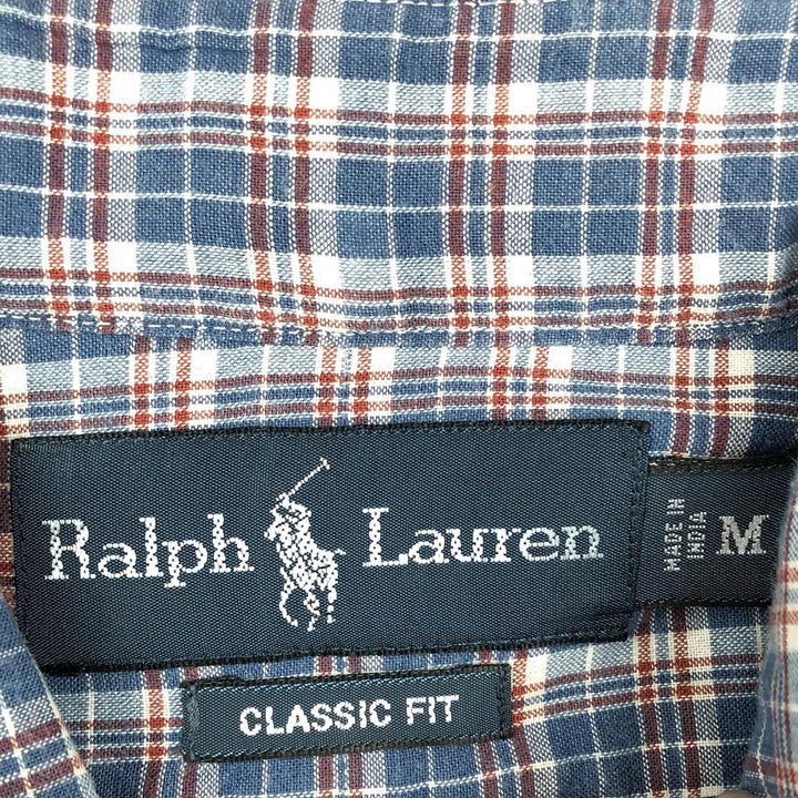 Ralph Lauren Classic Fit short sleeve button down check shirt, men's size M cotton blue type Vintage Second Hand
