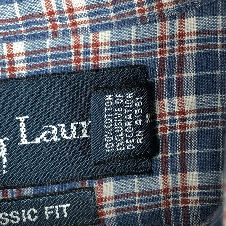 Ralph Lauren Classic Fit short sleeve button down check shirt, men's size M cotton blue type Vintage Second Hand