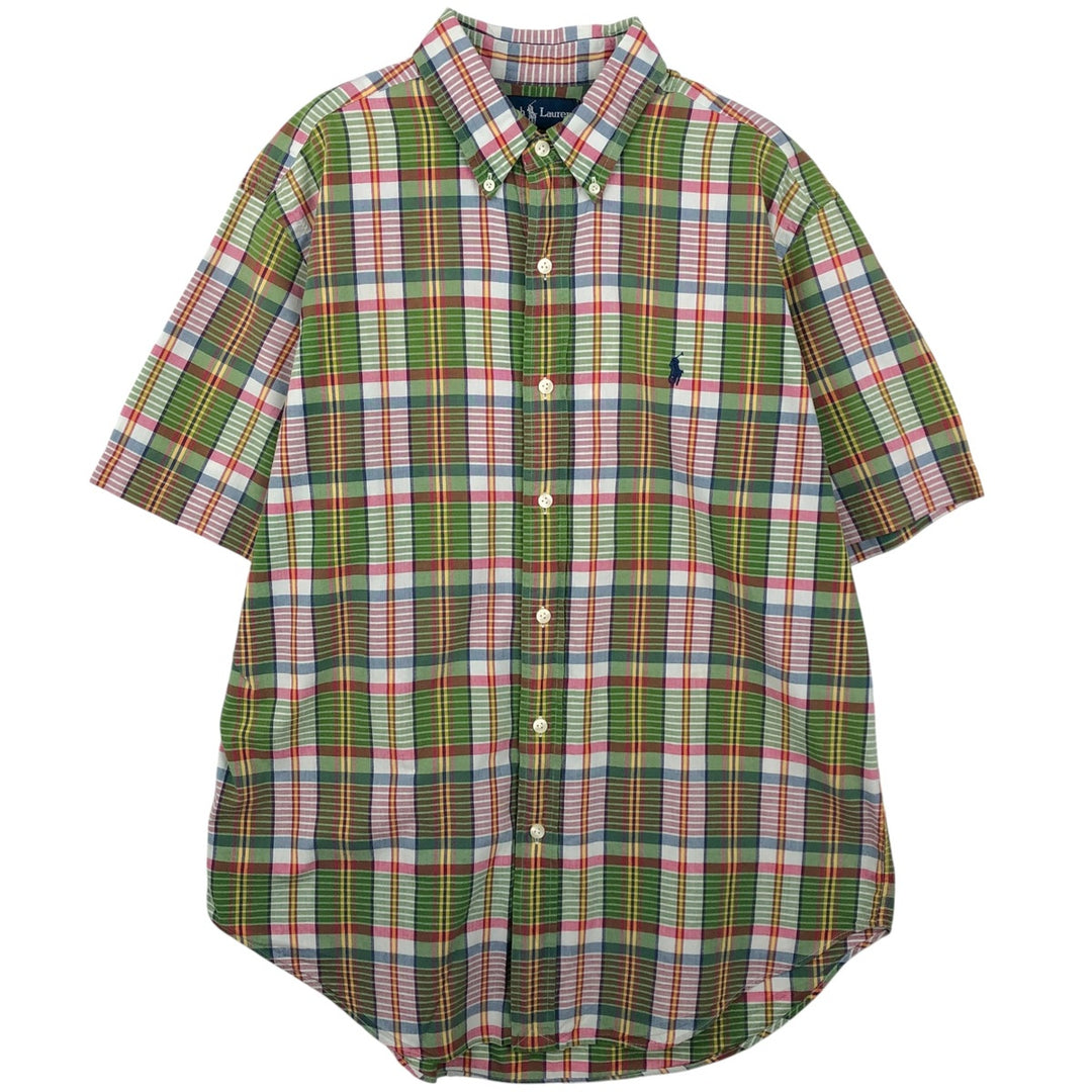 Ralph Lauren Classic Fit short sleeve button down check shirt, men's size L cotton green type Vintage Second Hand