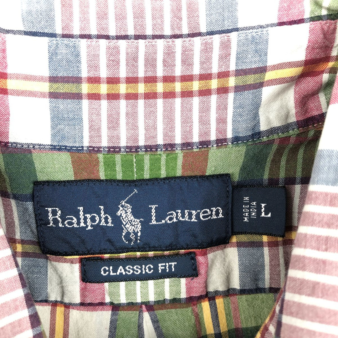 Ralph Lauren Classic Fit short sleeve button down check shirt, men's size L cotton green type Vintage Second Hand