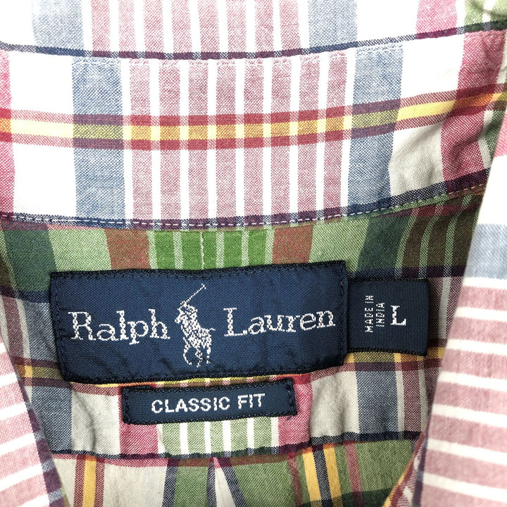 Ralph Lauren Classic Fit short sleeve button down check shirt, men's size L cotton green type Vintage Second Hand