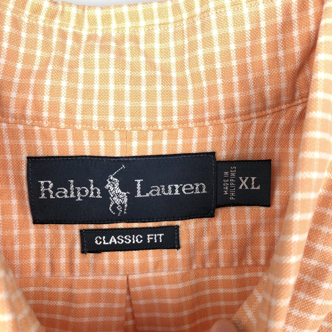 Ralph Lauren Classic Fit Gingham Check Short Sleeve Button Down Check Shirt Men's XL cotton orange type Vintage Second Hand