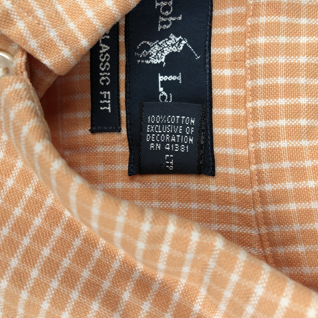 Ralph Lauren Classic Fit Gingham Check Short Sleeve Button Down Check Shirt Men's XL cotton orange type Vintage Second Hand