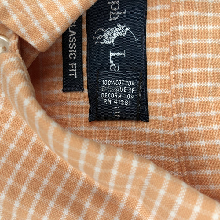 Ralph Lauren Classic Fit Gingham Check Short Sleeve Button Down Check Shirt Men's XL cotton orange type Vintage Second Hand