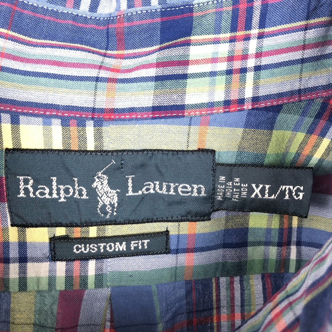 Ralph Lauren CUSTOM FIT short sleeve button down check shirt men's XL size cotton multicolor Vintage Second Hand