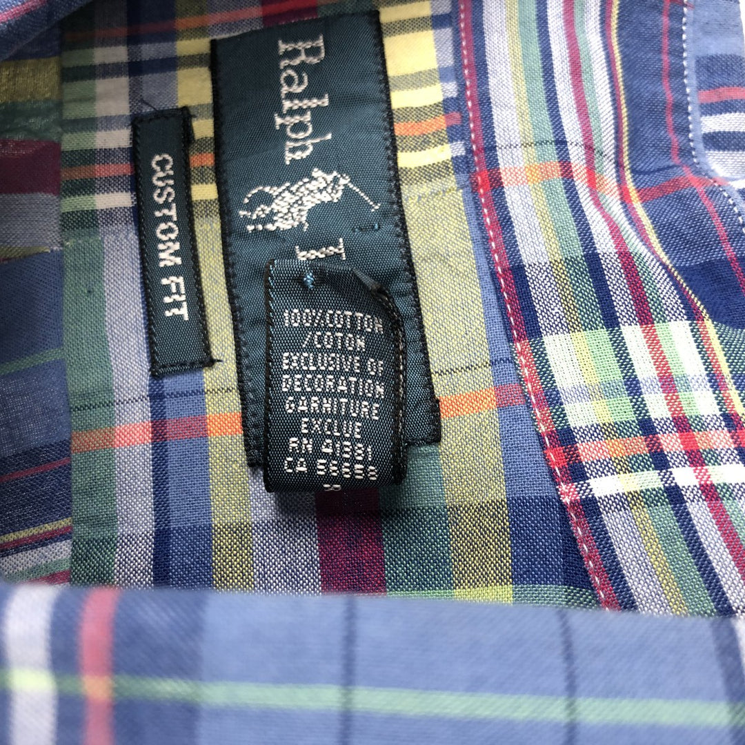 Ralph Lauren CUSTOM FIT short sleeve button down check shirt men's XL size cotton multicolor Vintage Second Hand