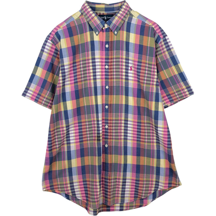 Ralph Lauren Classic Fit short sleeve button down check shirt, men's size XL cotton yellow type Vintage Second Hand