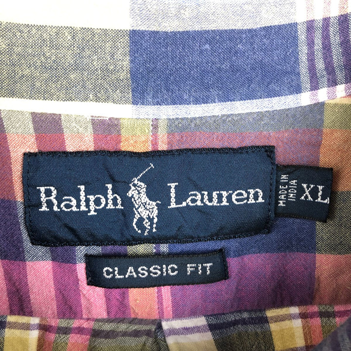 Ralph Lauren Classic Fit short sleeve button down check shirt, men's size XL cotton yellow type Vintage Second Hand