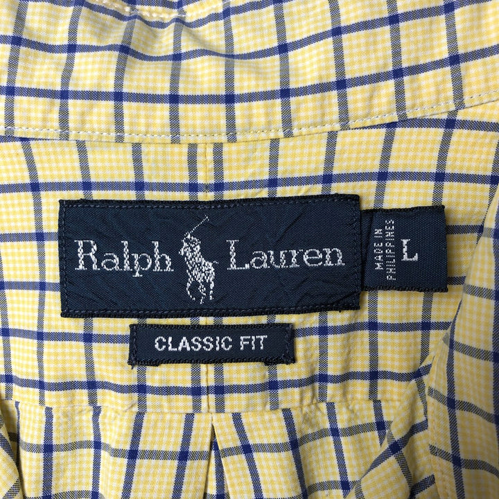 Ralph Lauren Classic Fit short sleeve button down check shirt, men's size L cotton yellow type Vintage Second Hand