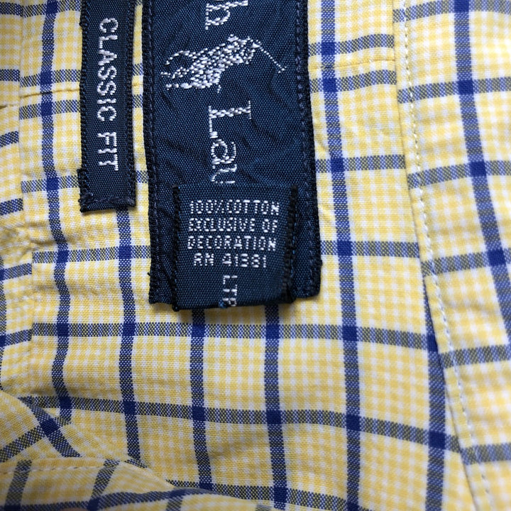 Ralph Lauren Classic Fit short sleeve button down check shirt, men's size L cotton yellow type Vintage Second Hand