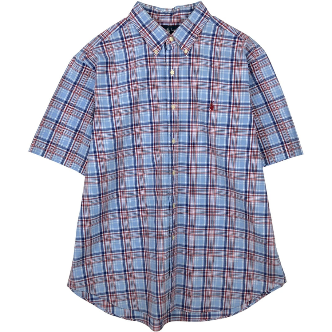 Ralph Lauren Classic Fit short sleeve button down check shirt, men's size XL cotton Blue type light blue Vintage Second Hand