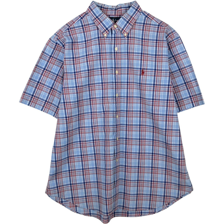 Ralph Lauren Classic Fit short sleeve button down check shirt, men's size XL cotton Blue type light blue Vintage Second Hand