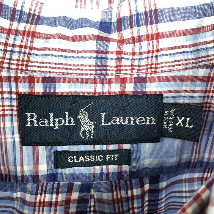 Ralph Lauren Classic Fit short sleeve button down check shirt, men's size XL cotton Blue type light blue Vintage Second Hand
