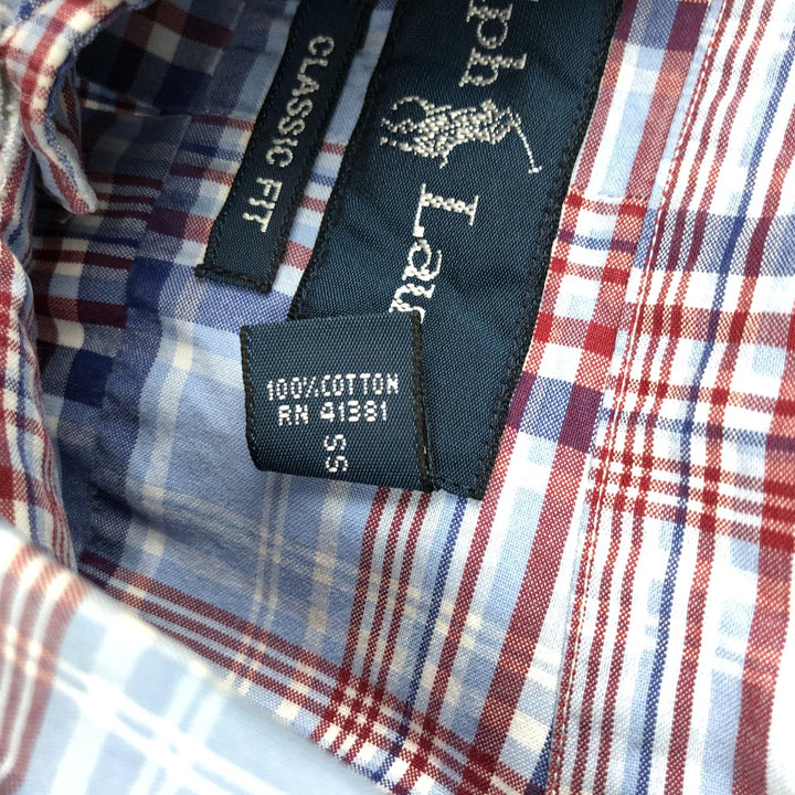 Ralph Lauren Classic Fit short sleeve button down check shirt, men's size XL cotton Blue type light blue Vintage Second Hand