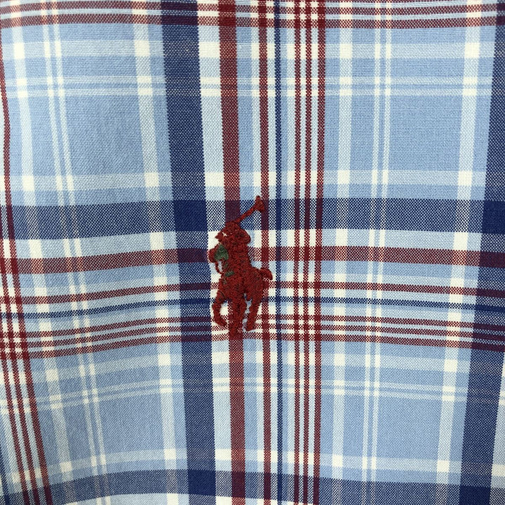 Ralph Lauren Classic Fit short sleeve button down check shirt, men's size XL cotton Blue type light blue Vintage Second Hand