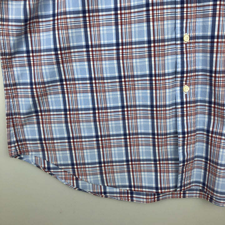 Ralph Lauren Classic Fit short sleeve button down check shirt, men's size XL cotton Blue type light blue Vintage Second Hand