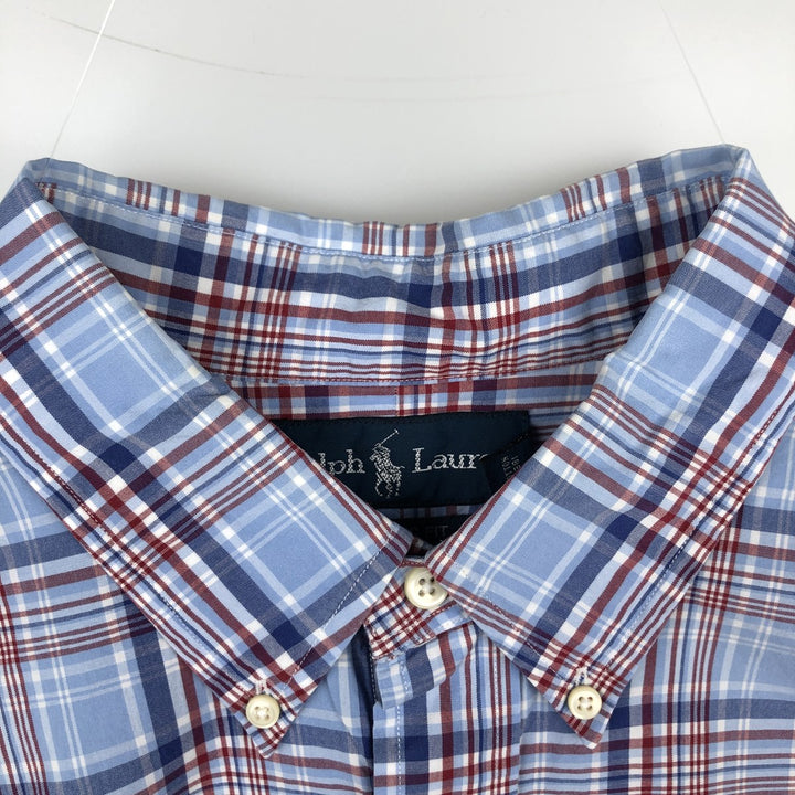 Ralph Lauren Classic Fit short sleeve button down check shirt, men's size XL cotton Blue type light blue Vintage Second Hand