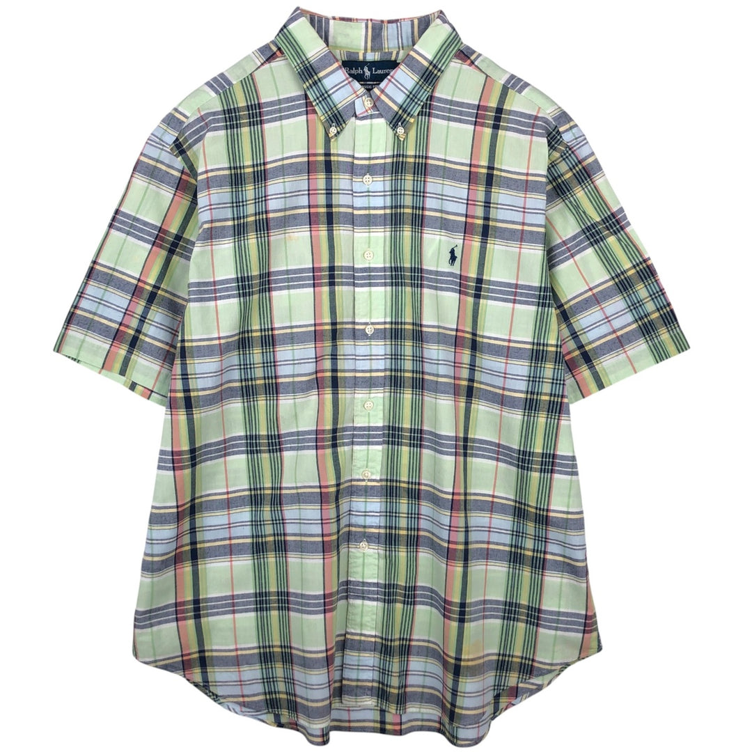 Ralph Lauren Classic Fit short sleeve button down check shirt for men, size XXL cotton green type Vintage Second Hand