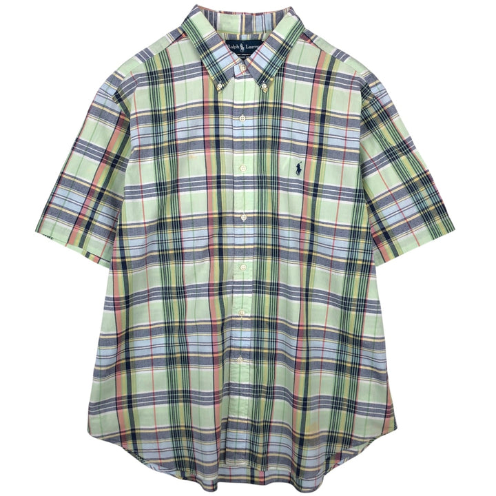 Ralph Lauren Classic Fit short sleeve button down check shirt for men, size XXL cotton green type Vintage Second Hand