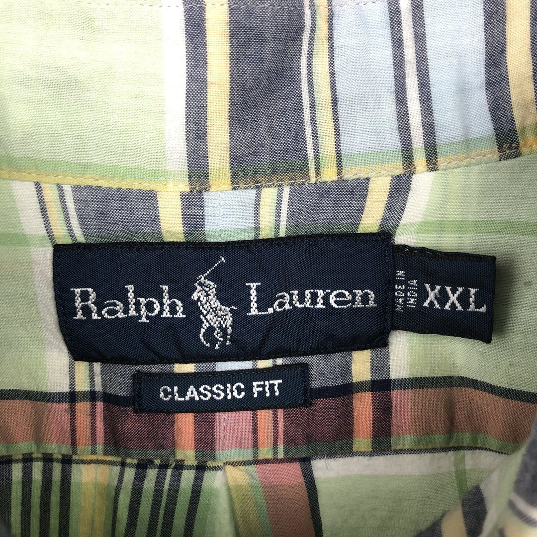 Ralph Lauren Classic Fit short sleeve button down check shirt for men, size XXL cotton green type Vintage Second Hand