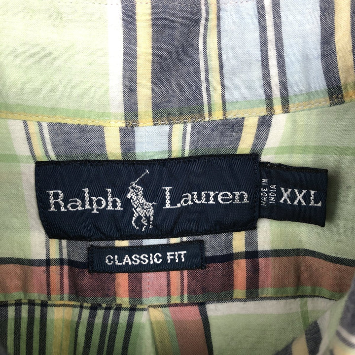 Ralph Lauren Classic Fit short sleeve button down check shirt for men, size XXL cotton green type Vintage Second Hand