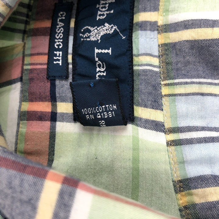 Ralph Lauren Classic Fit short sleeve button down check shirt for men, size XXL cotton green type Vintage Second Hand