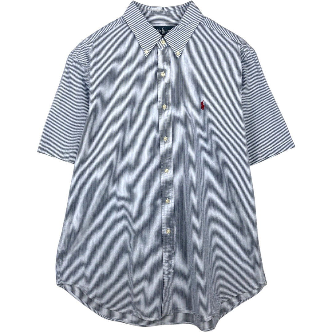 Ralph Lauren Classic Fit Seersucker Short Sleeve Button Down Striped Shirt Men's XL cotton blue type Vintage Second Hand