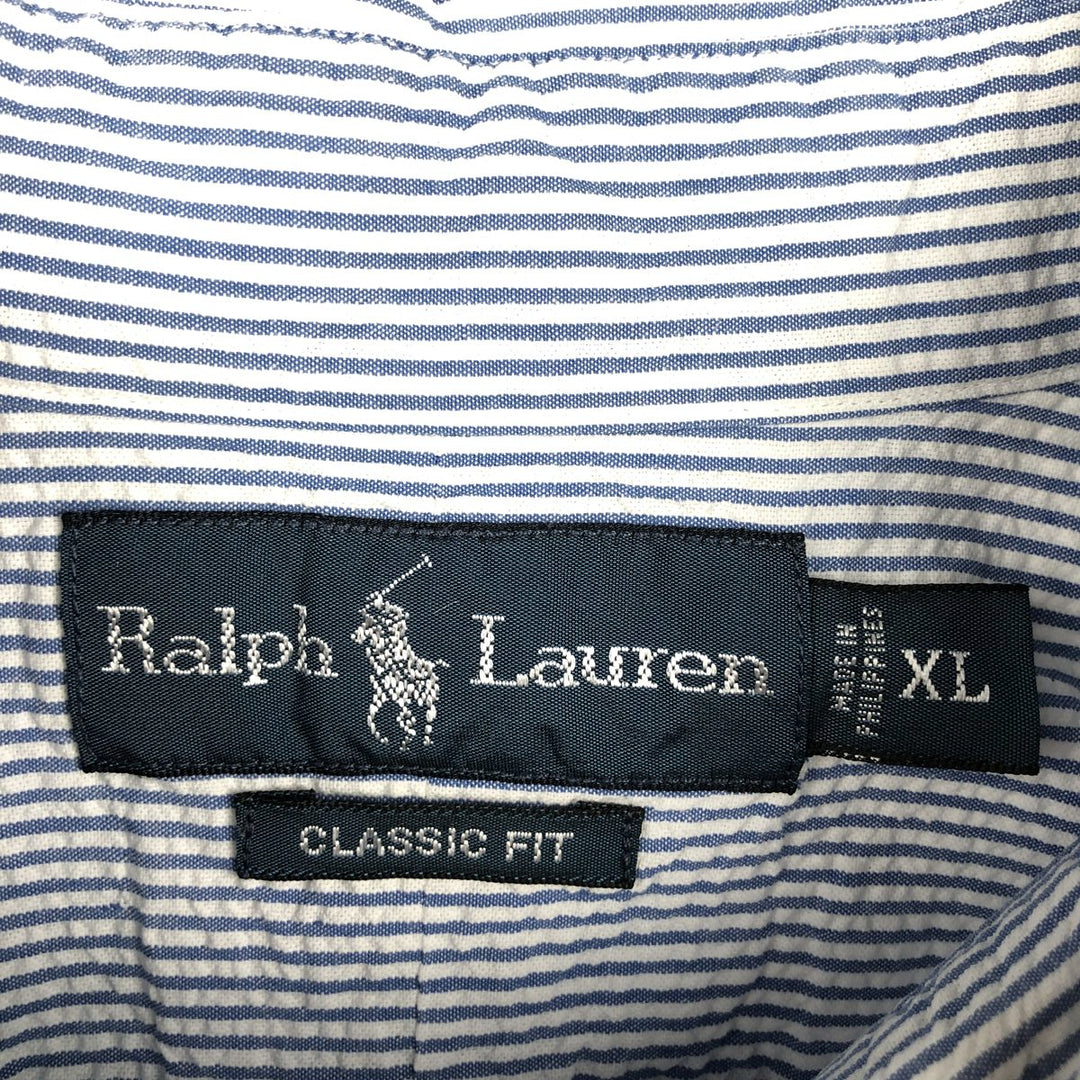 Ralph Lauren Classic Fit Seersucker Short Sleeve Button Down Striped Shirt Men's XL cotton blue type Vintage Second Hand