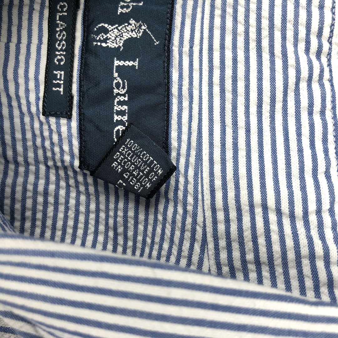 Ralph Lauren Classic Fit Seersucker Short Sleeve Button Down Striped Shirt Men's XL cotton blue type Vintage Second Hand