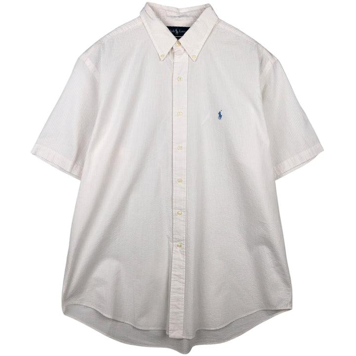 Ralph Lauren Classic Fit Seersucker Short Sleeve Button Down Striped Shirt Men's XL cotton white type Vintage Second Hand