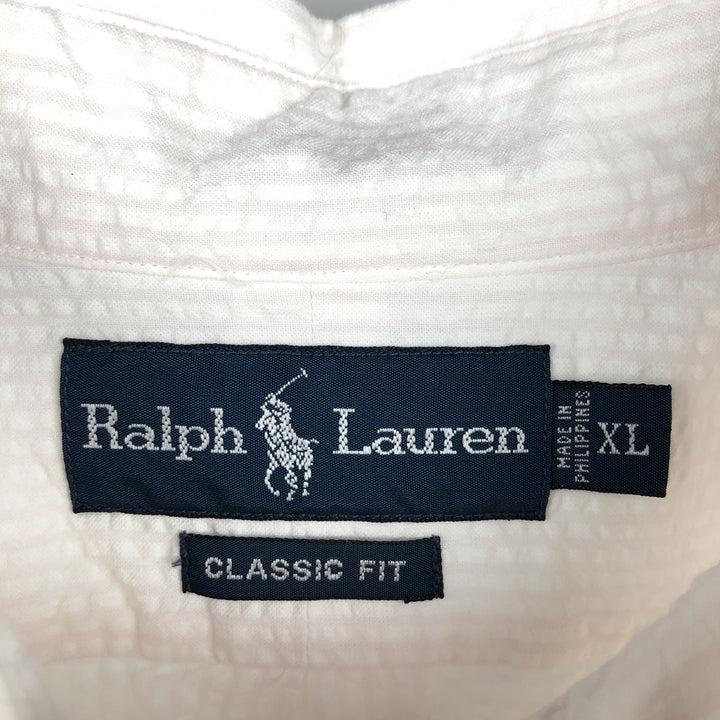 Ralph Lauren Classic Fit Seersucker Short Sleeve Button Down Striped Shirt Men's XL cotton white type Vintage Second Hand