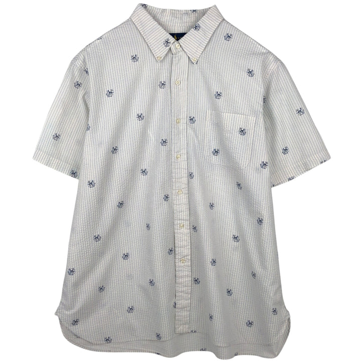 Ralph Lauren CLASSIC FIT Dog Print Seersucker Short-Sleeve Button-Down Striped Shirt, Men's Size XXL (approx.) cotton white type Vintage Second Hand