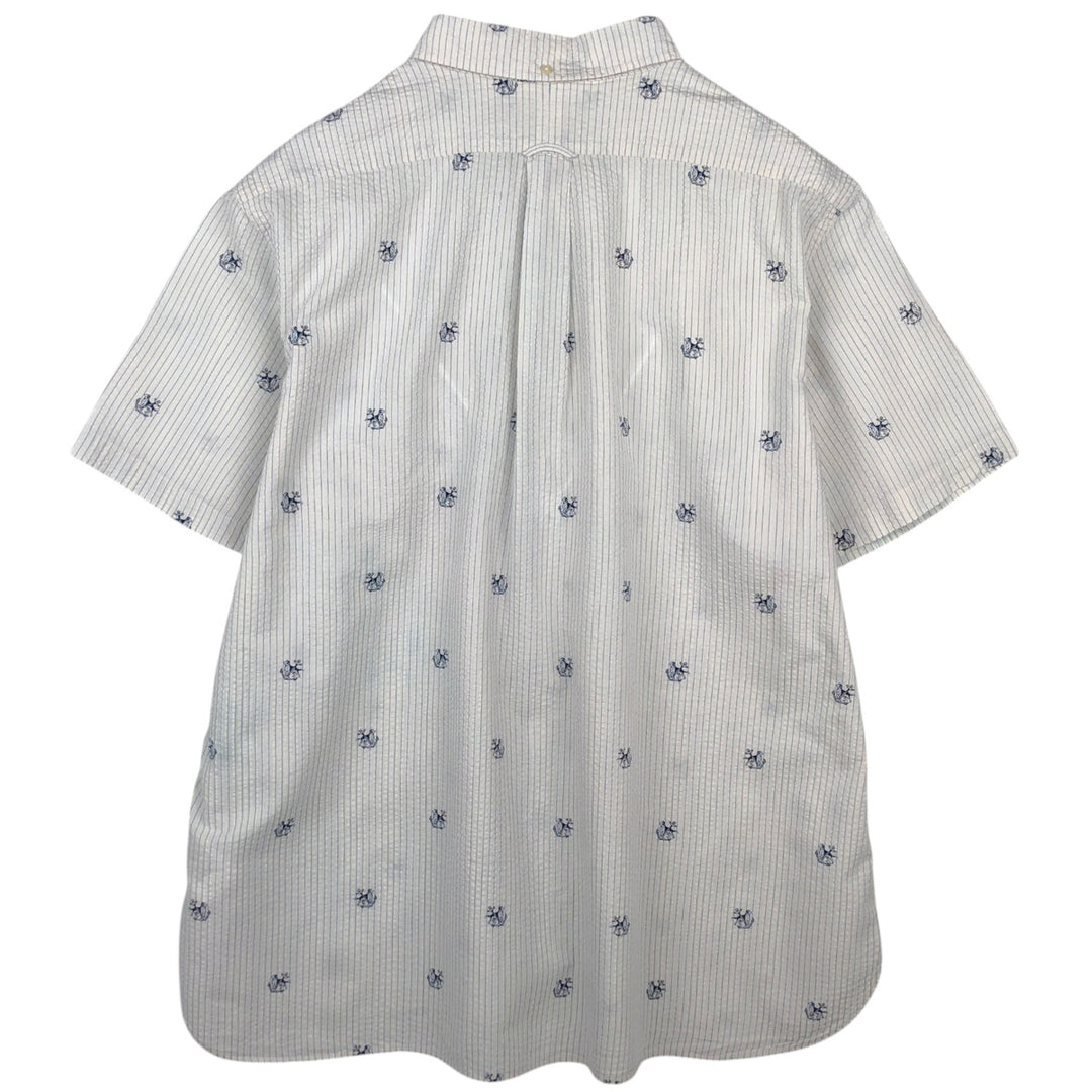 Ralph Lauren CLASSIC FIT Dog Print Seersucker Short-Sleeve Button-Down Striped Shirt, Men's Size XXL (approx.) cotton white type Vintage Second Hand