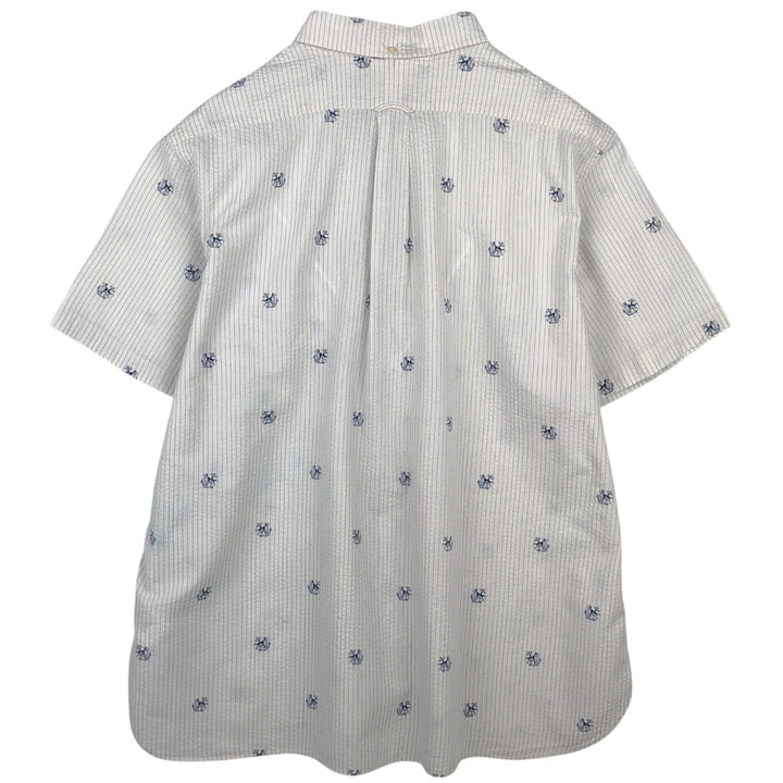 Ralph Lauren CLASSIC FIT Dog Print Seersucker Short-Sleeve Button-Down Striped Shirt, Men's Size XXL (approx.) cotton white type Vintage Second Hand
