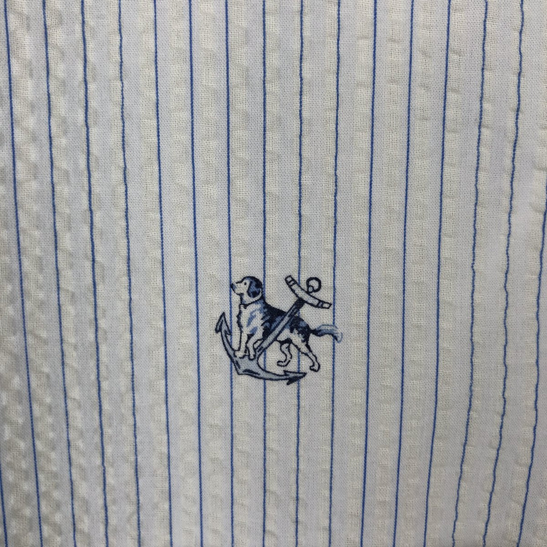 Ralph Lauren CLASSIC FIT Dog Print Seersucker Short-Sleeve Button-Down Striped Shirt, Men's Size XXL (approx.) cotton white type Vintage Second Hand