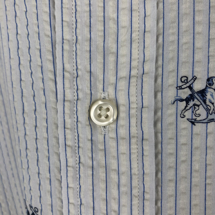 Ralph Lauren CLASSIC FIT Dog Print Seersucker Short-Sleeve Button-Down Striped Shirt, Men's Size XXL (approx.) cotton white type Vintage Second Hand