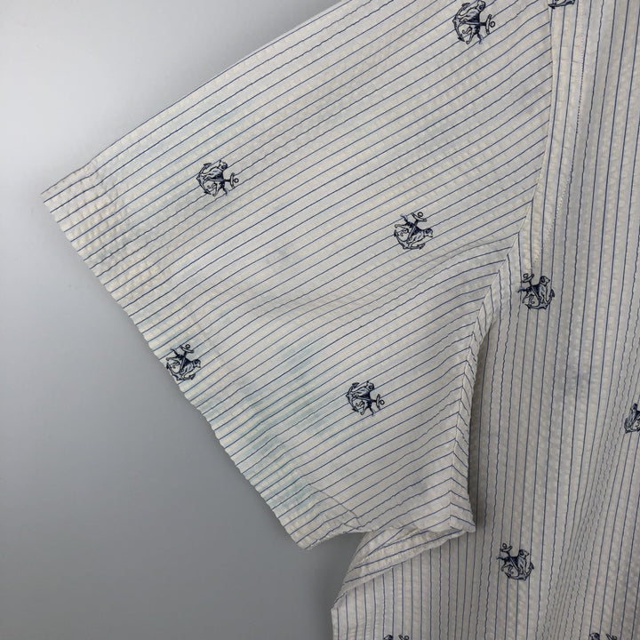 Ralph Lauren CLASSIC FIT Dog Print Seersucker Short-Sleeve Button-Down Striped Shirt, Men's Size XXL (approx.) cotton white type Vintage Second Hand