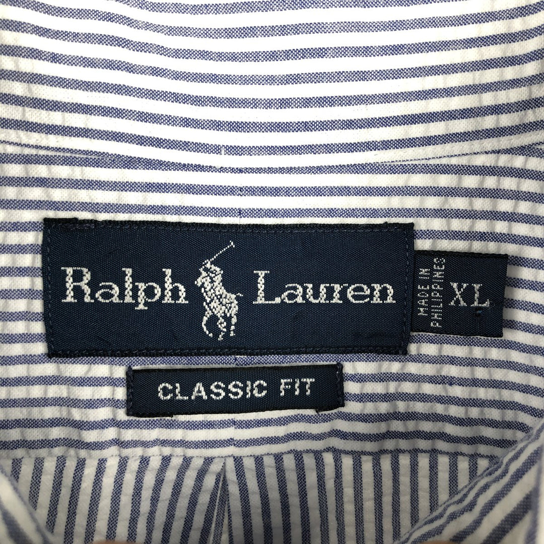 Ralph Lauren Classic Fit Seersucker Short Sleeve Button Down Striped Shirt Men's XL cotton white type Vintage Second Hand